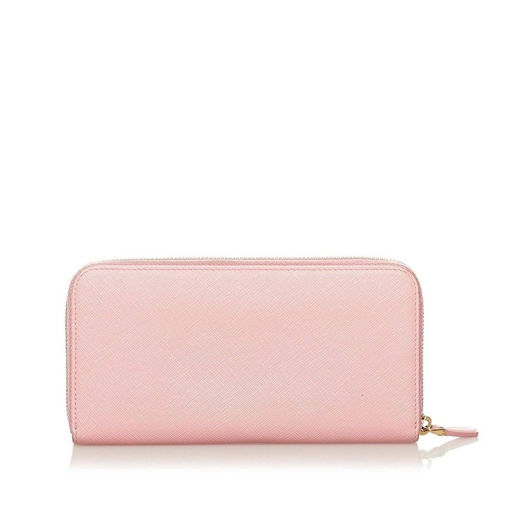 Prada Pink Saffiano Leather Bow Zip Around Long Wallet Gold Hardware Italy - Picture 2 of 10